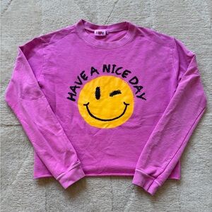 Lucy Pink Long Sleeve Tee with Yellow Smiley Face